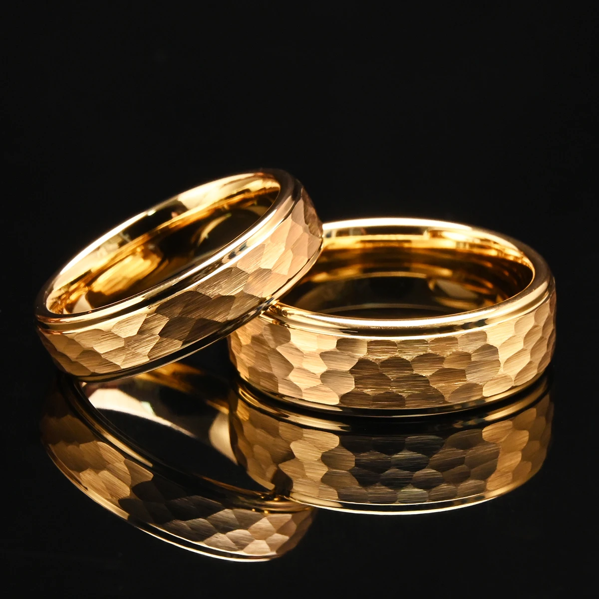 8MM/6MM Men's Golden/Black/Silver Tungsten Carbide Hammered Ring Fashion Jewelry Couple Wedding Bands US Size 6-13 Comfort Fit