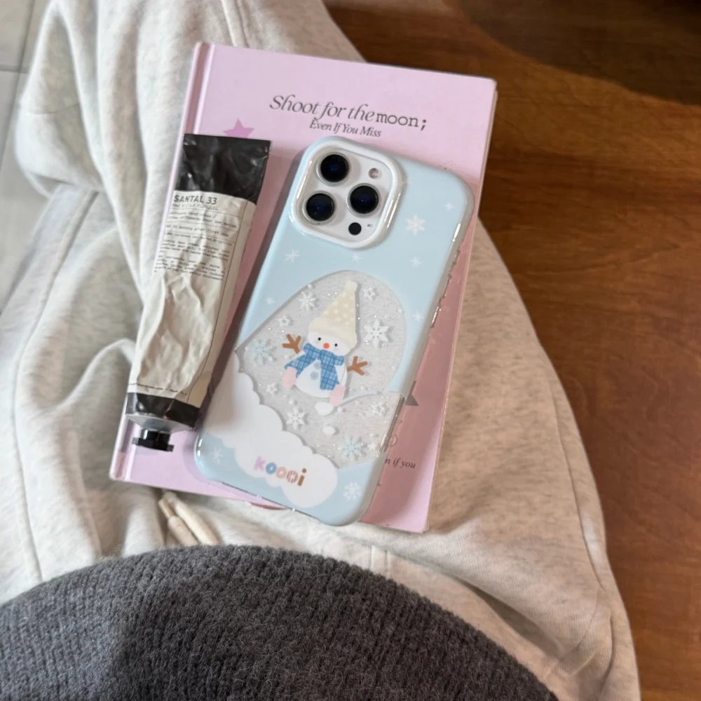 

Cute hollow glitter snowman mobile case, suitable for iPhone 14/15/16/17 Pro Max, Fundans 17 Pro new shockproof protective case