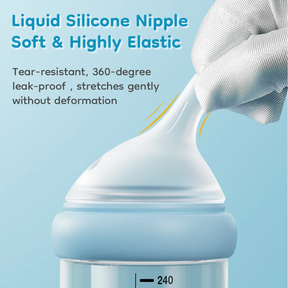 בקבוק זכוכית לתינוק MAMIJOY בצורת חזה משופע 90/160/240ML נגד, תמונה 3