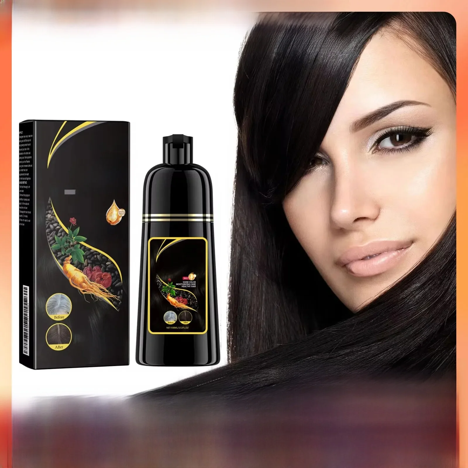 EELHOE Schwarzes Haarfärbe-Shampoo, 3-in-1-Wachstum, sauberes Haar, verdunkelndes, tief nährendes schwarzes Haarfärbe-Shampoo, natürliches Bio-Kräuter