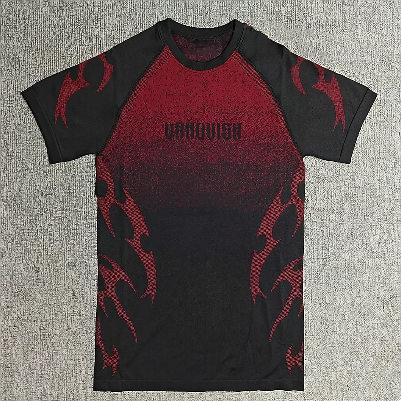 Herren Flammen-Farbverlauf Kompressions-Gym-T-Shirt Schnelltrocknend Atmungsaktiv Hochelastisch Slim Fit Athletisches Lauf- und Trainings-Sportshirt – Detail 7