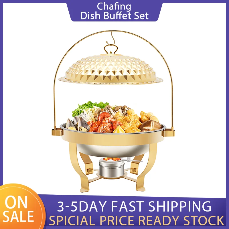 

Stainless Steel Chafing Dish Buffet Set with Hanging Lid and Alcohol Burner Food Warmer for Parties Events Dining