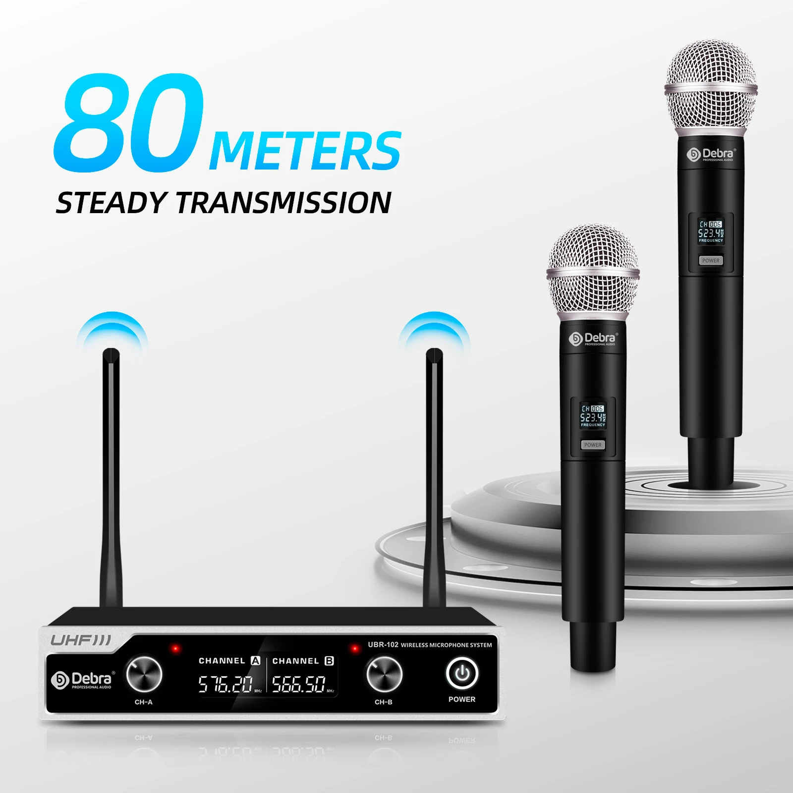 Debra UHF Wireless Microphone UBR-102 Karaoke 2 Handed Cordless Microphone,260 foot range, suitable for churches, lectures