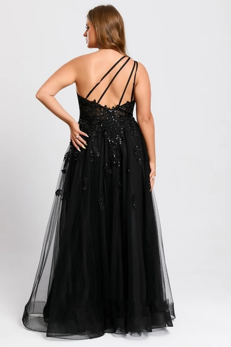 Jessica czarne suknie wieczorowe cekinowe hafty suknie balowe seksowne jedno ramię tiulowa linia A Vestidos De Fiesta dostosowane