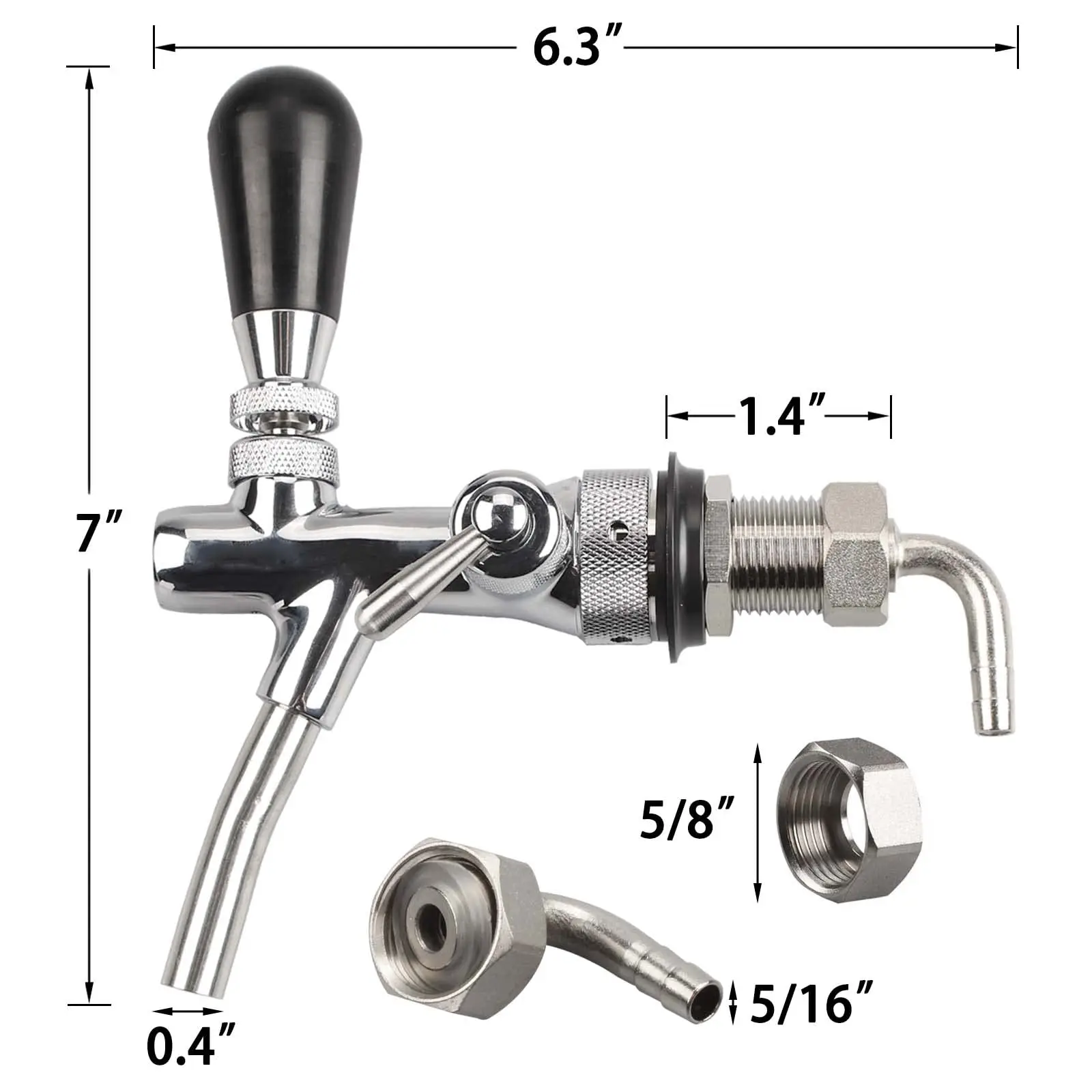 G5/8 Beer Faucet Adjustable Draft Beer Faucet Shank With Chrome Plating Tap Flow Controller For Keg Stainless Steel Core Draft