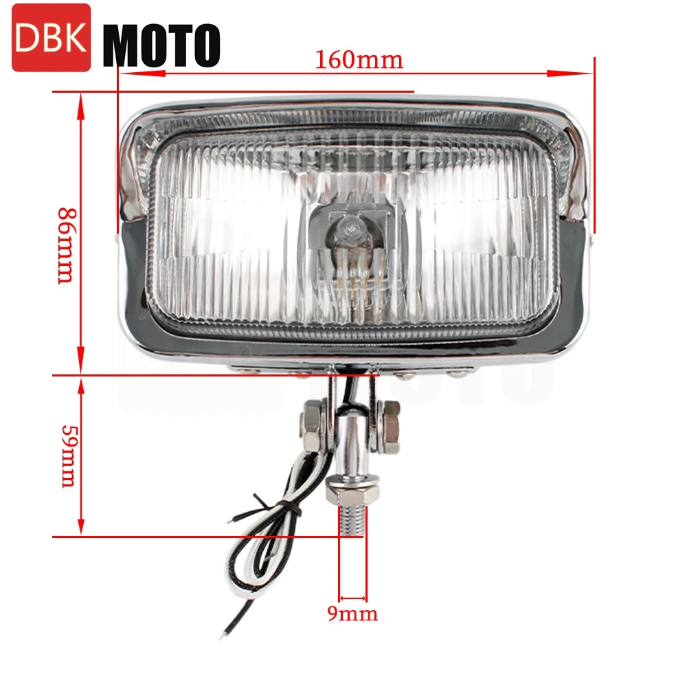 Chrome Vintage Motorcycle Square Headlight Retro Front Lamp Universal for Cafe Racer Bobber Hi/Lo Beam Rectangle Head Light