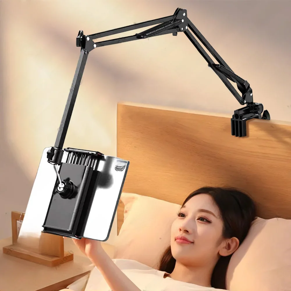 Tablethouder voor bed met 90 cm metalen arm iPad-standaard Tabletbeugel 360 °   Roterend bed Telefoonhouder voor 4,5 ~ 12,9 inch telefoontablet - afbeelding 2