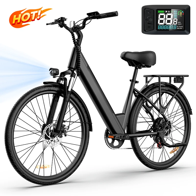 Urlife 750W E-Bike Commuter 26x2" banden 48V 10,4Ah Verwijderbaar LCD-scherm Snelheid 7-snelheden Hydraulische schijfremmen voor volwassenen