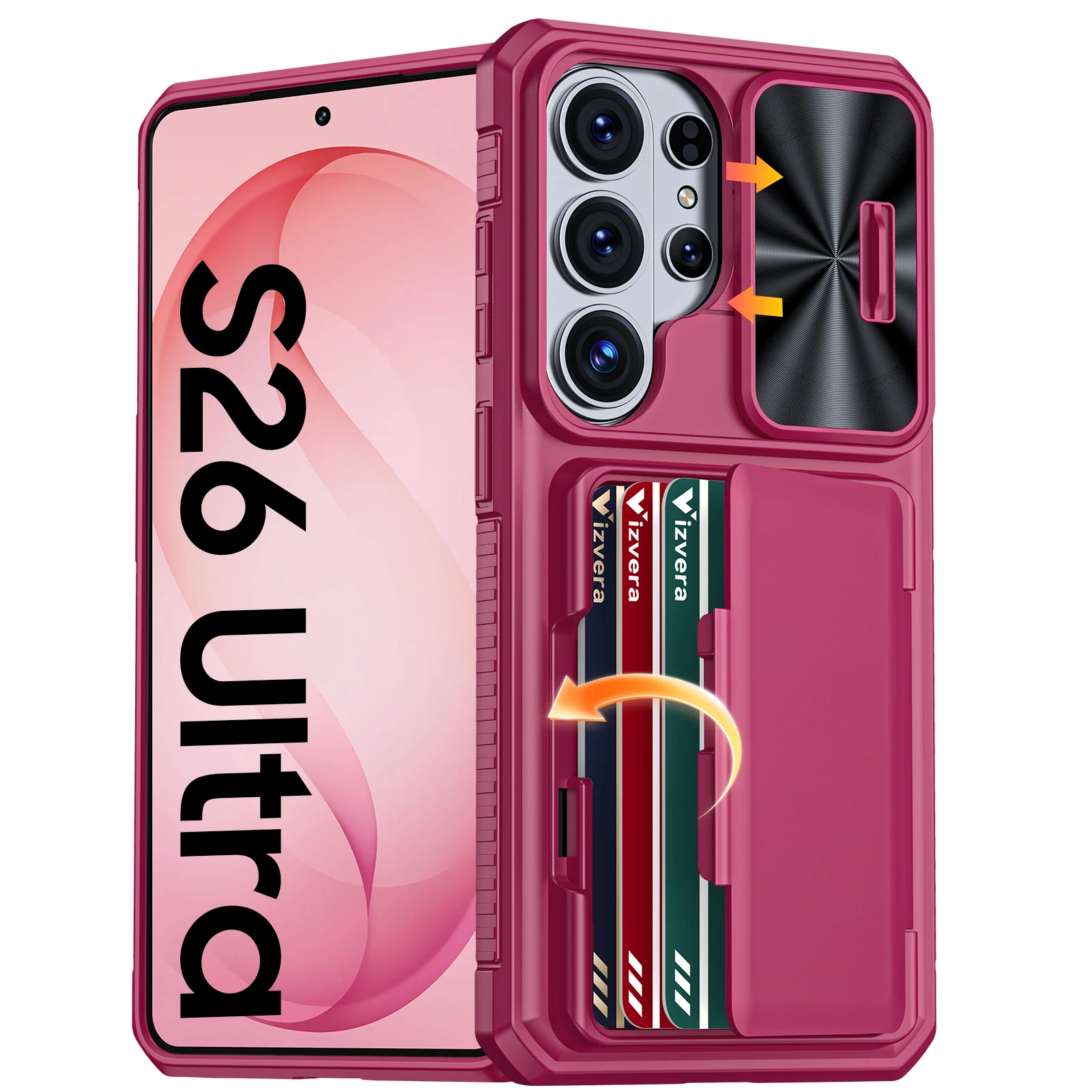 voor Galaxy S26 Ultra Case Wallet RFID, kaarthouder, camerahoes, robuuste, schokbestendige siliconen beschermhoes voor het hele lichaam - grijs