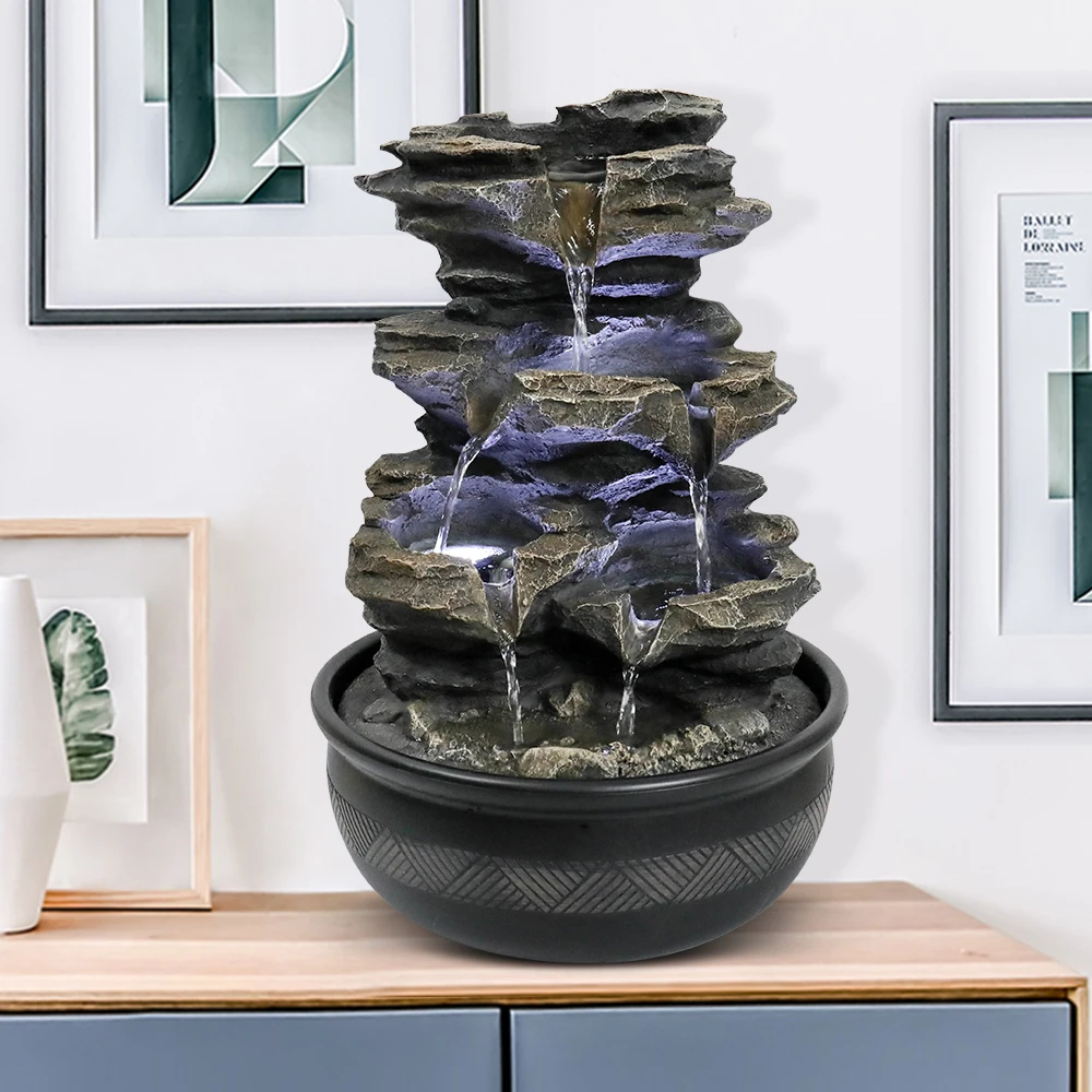 

15.7 '' High Rock Cascading Tabletop Fountain, Zen Meditation Indoor Waterfall Landscape with LED Light for Home Office Bedroom