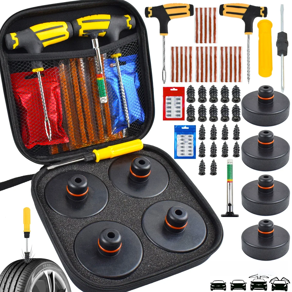 Adaptateur de coussin de cric de levage en caoutchouc, Kit d'outils de réparation de pneus de châssis, jeu de bouchons de crevaison pour Tesla modèle 3 S X Y, accessoires de voiture 4 pièces