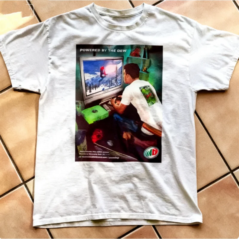 100% القطن جبل الندى حملة إعلانية ريترو تي شيرت تقليدي للجنسين تي شيرت Y2k قميص هدية للرجال والنساء