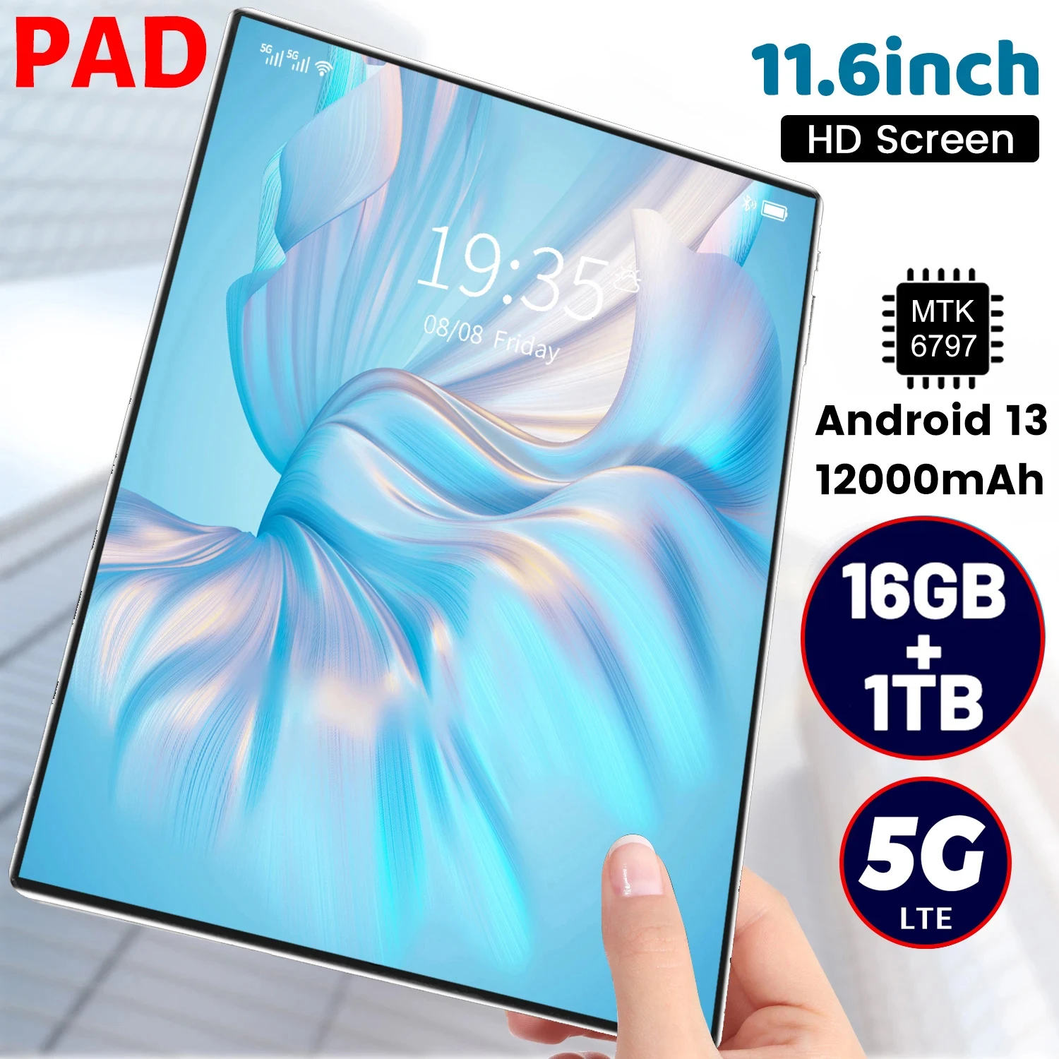 2024 neue 5g Tablet 11,6 Zoll Android 13,0 Phablet MTK6797 16GB RAM 1TB ROM Tablet PC Dual-Kameras Dual-SIM-Karte WiFi Typ-C