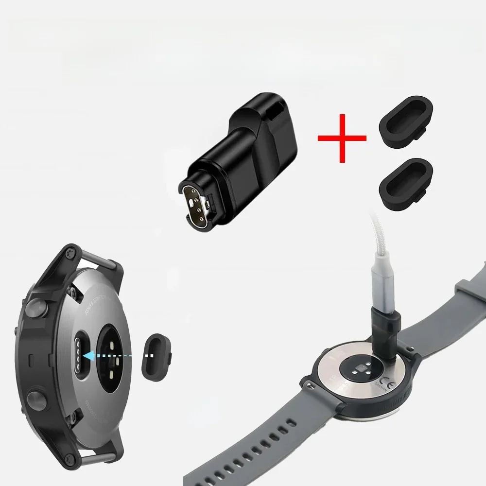 Mini ładowarka + 2 szt. osłony przeciwpyłowej portu ładowania + adapter do Garmin Forerunner 265 965 Konwerter ładowania do Fenix 7 7S 7X 6 6S — 2