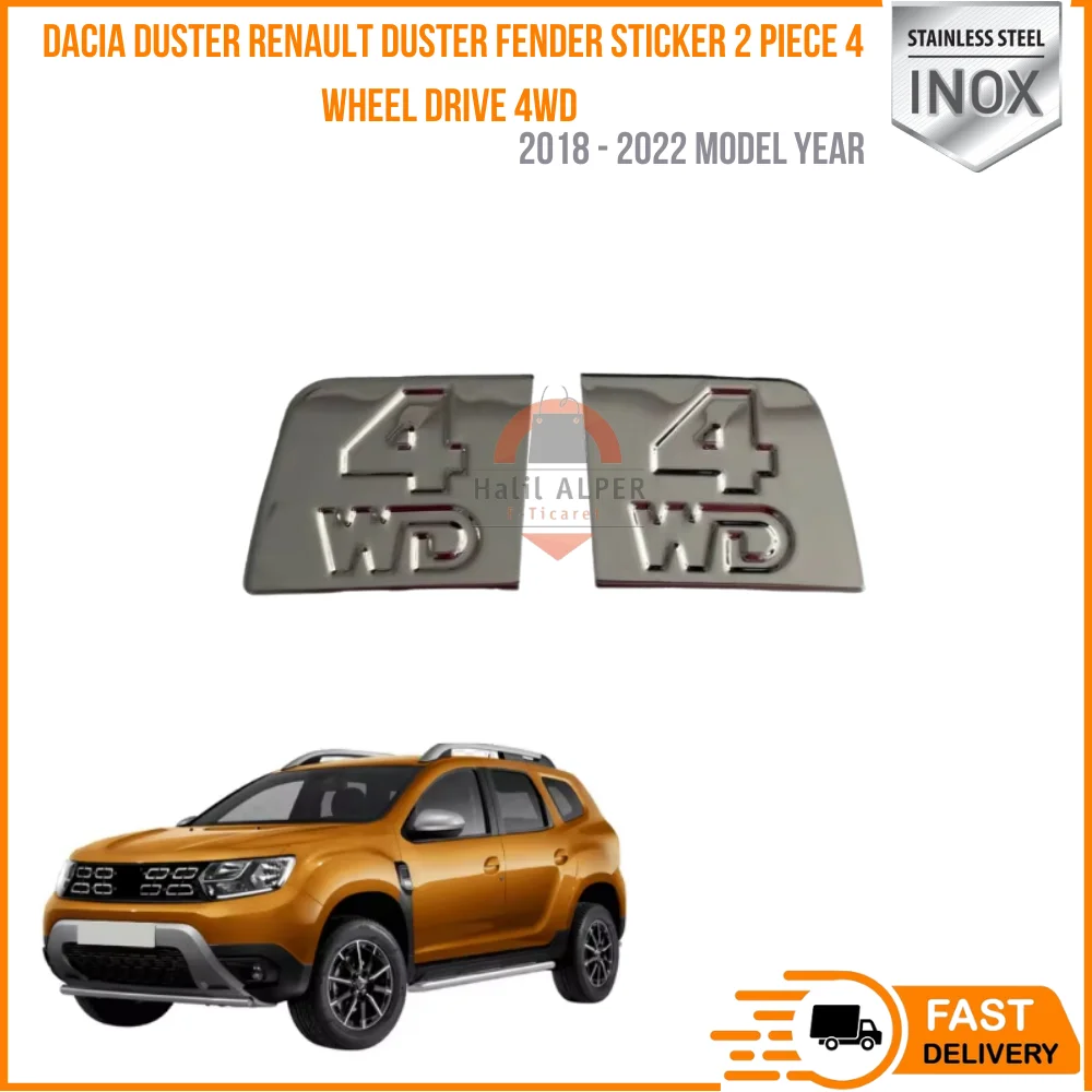 For Dacia Duster Renault Duster Fender sticker standard steel 2 piece set 4 wheel drive 4WD badge 2018 2022