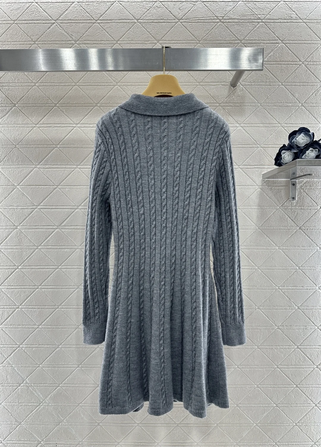 

Women's new lapel Fried Dough Twists knitting dress wool comfortable soft lapel knitting long sleeve dress