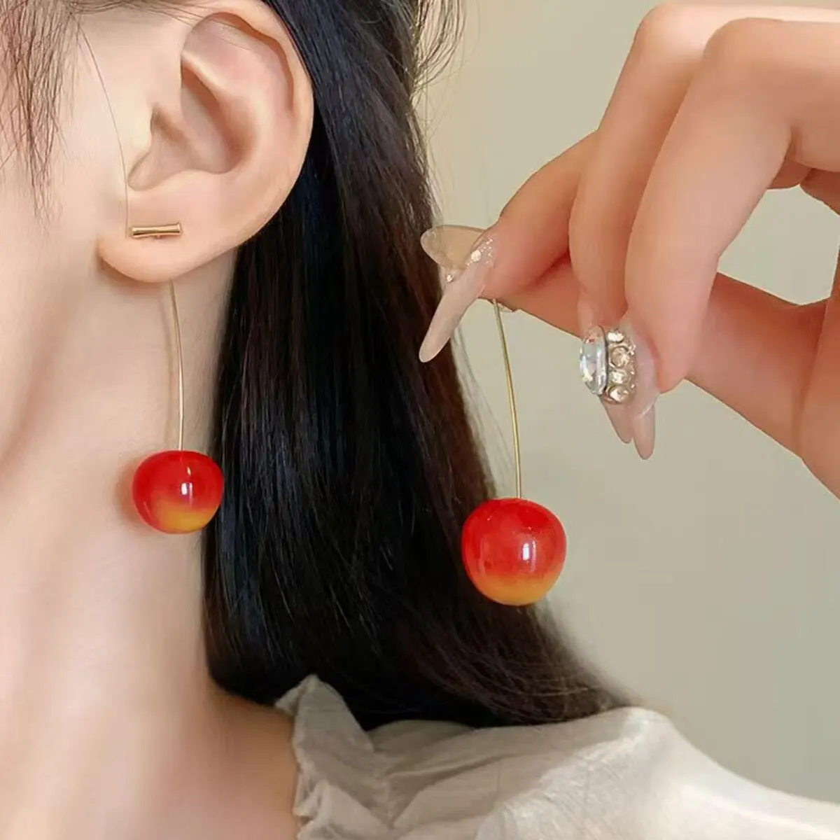 Sweet Red Cherry Earring for Women Trendy Korean Small Fresh Sweet Lovely Cherries Pendant Fruit Earrings Party Jewelry Gifts image 3
