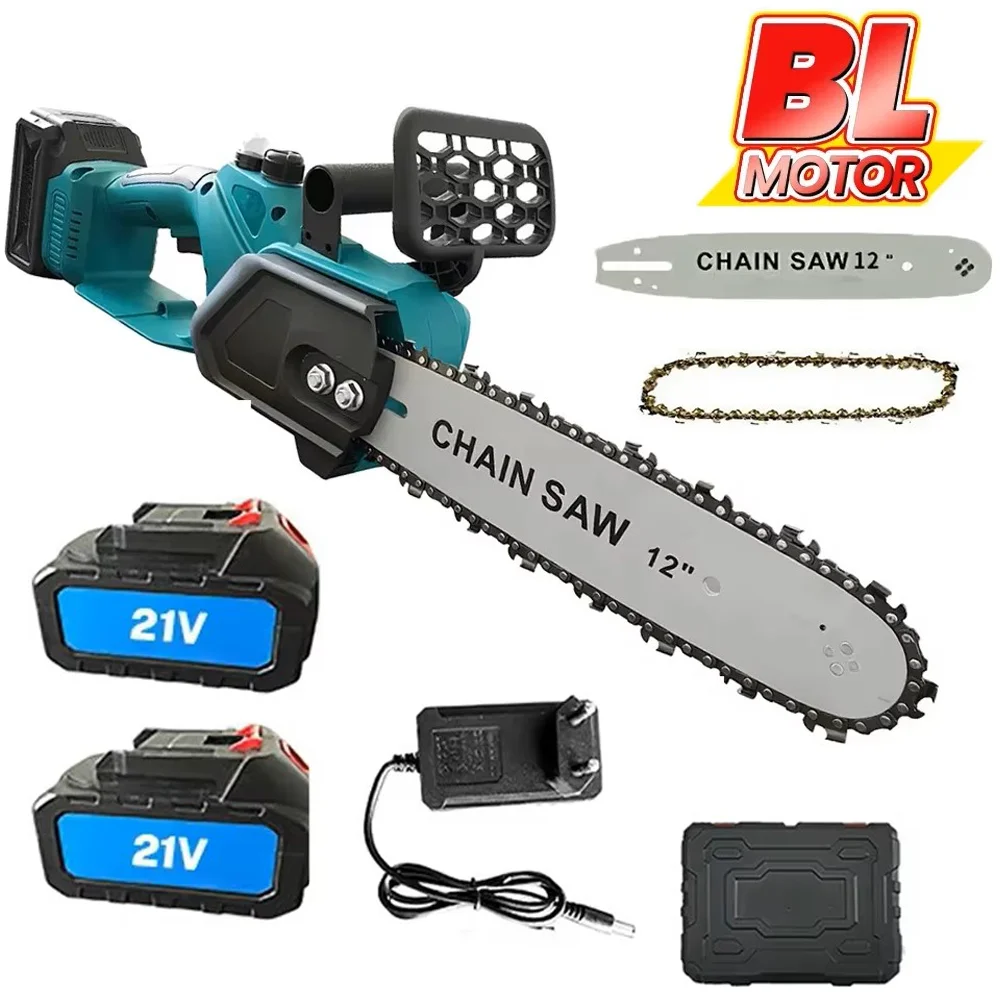 1500W 12 Inch Brushless Electric Chainsaw Cordless Rechargeable Woodworking Garden borrowing Saw Power Tool For Makita 18V Battery