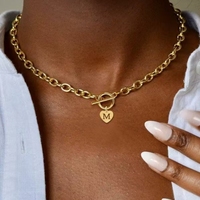 New Classic Initial Letter Necklace Women Toggle Clasps Stainless Steel Chain Necklace For Women Jewelry Gift