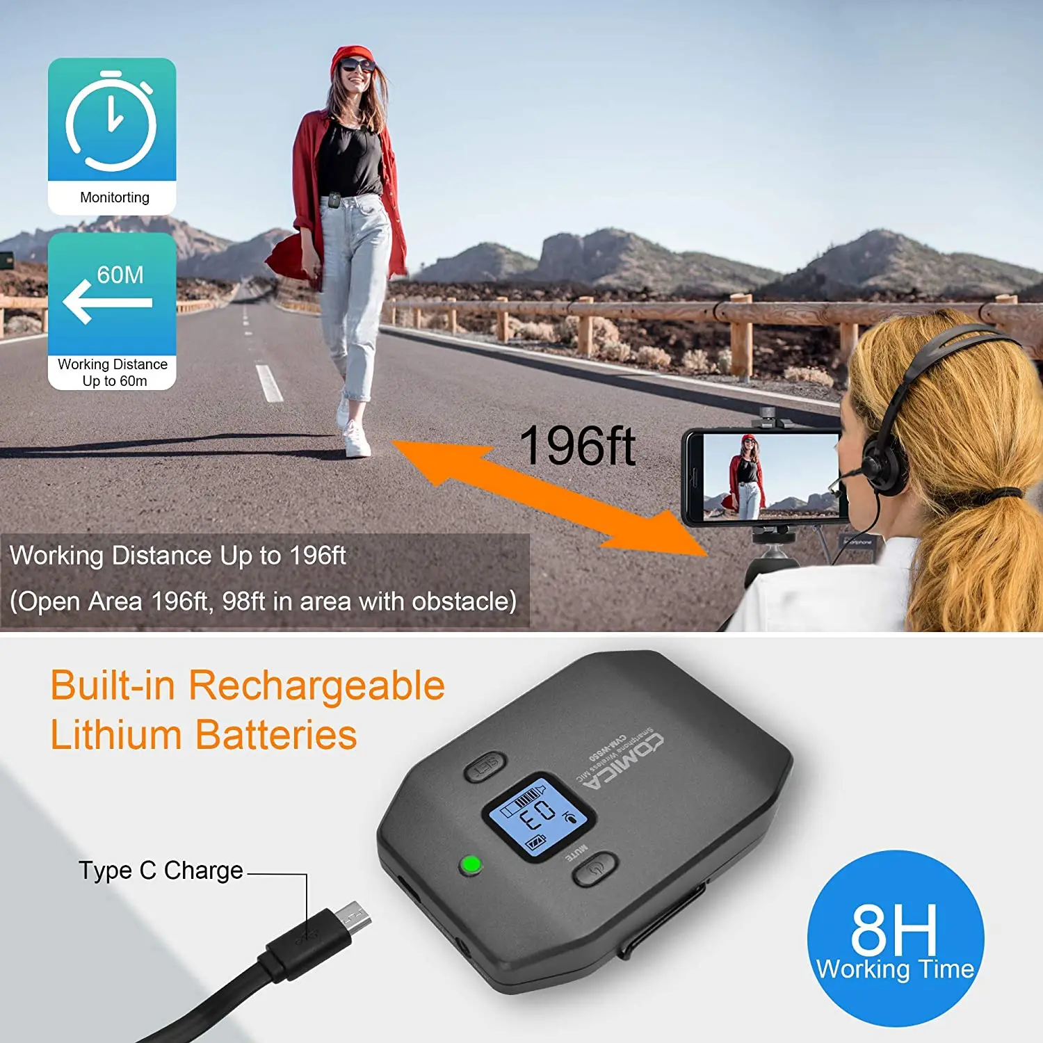 comica CVM-WS50C Microfone de lapela sem fio para smartphones - UHF Microfone de lapela sem fio de 6 canais para iPhone, microfone Android-Lav para vlogging, jornalismo móvel, transmissão ao vivo e muito mais