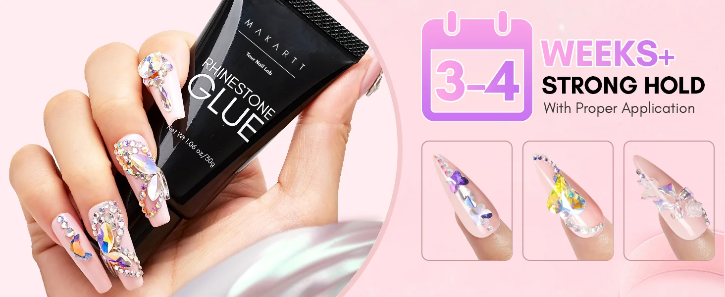 2PCS Nail Rhinestone Glue for Nails ,Makartt Super Strong Gel Glue for Rhinestones,3D Art Charm Decorations Bling Gem Bow Jewels
