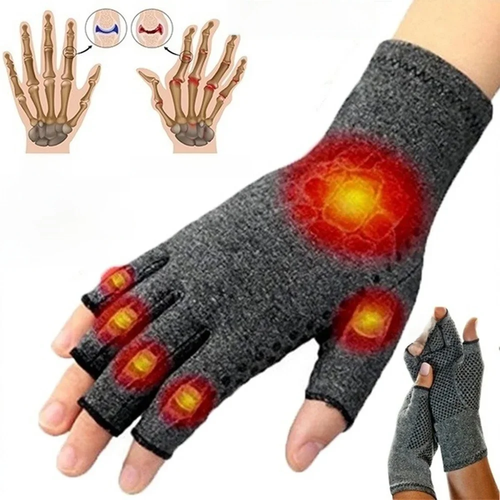 AliExpress Compression Arthritis Gloves Wrist Support Therapy Wristband Half Finger Compression Gloves Joint Pain Relief Cycling Gloves