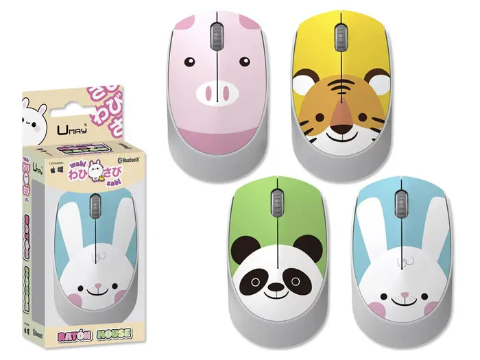 Wireless Mouse Wabi Sabi Wireless Mouse with prints/drawings, rabbit, pig, Tiger, panda, support Window, Mac, Mouse decorated, Ultralight Design, 2,4 gb + bluetooth connection