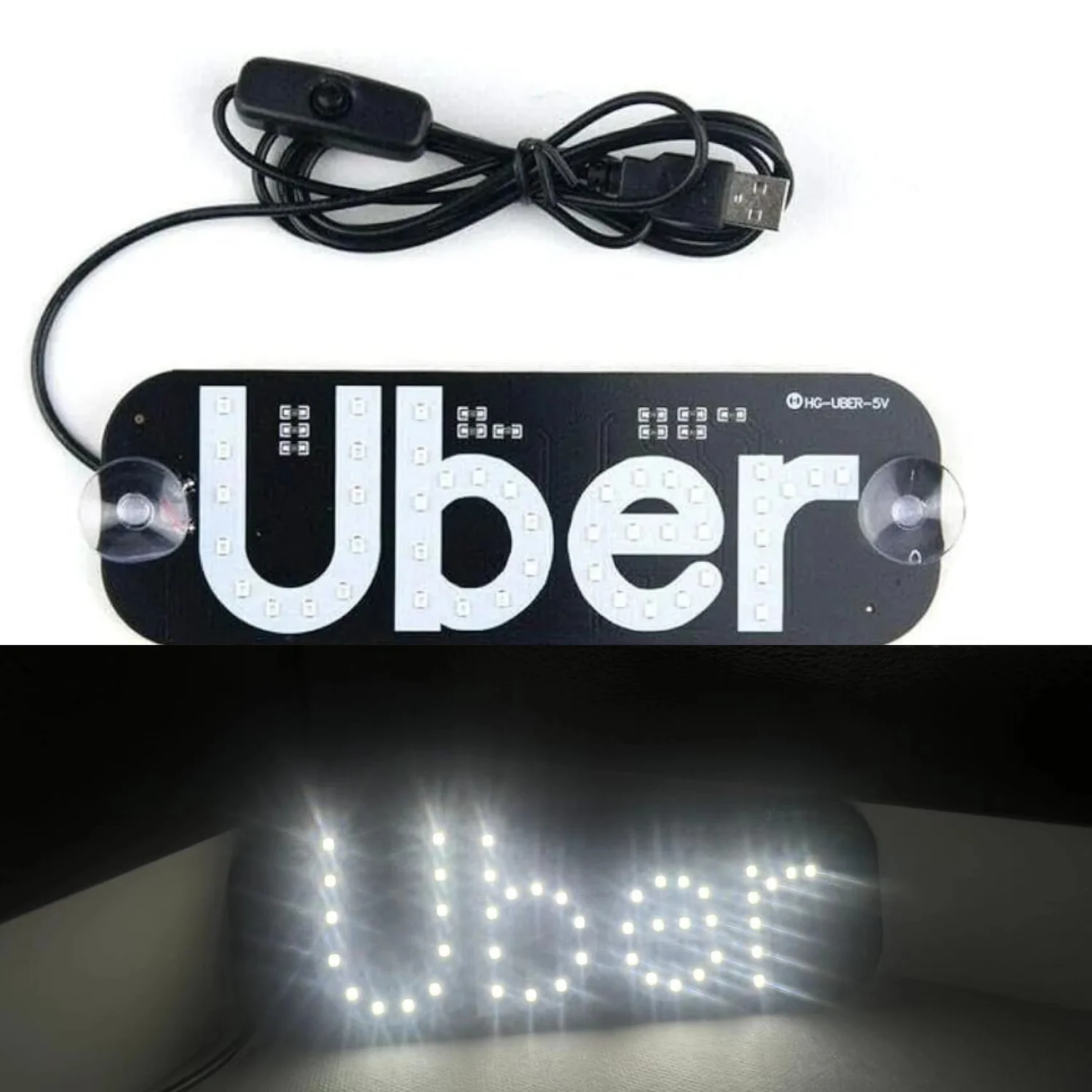 Car LED Light Sign with USB Interface, Blue Light Switch for Easy Nighttime Passenger Location, with Suction Cups for Window