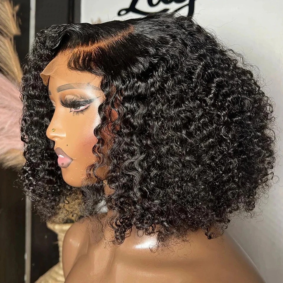 

Brazilian Human Hair Curly Short Bob Wigs 13X4 Transparent Lace Front Wigs Deep Wave Bob Wigs Human Hair 250% Density For Women
