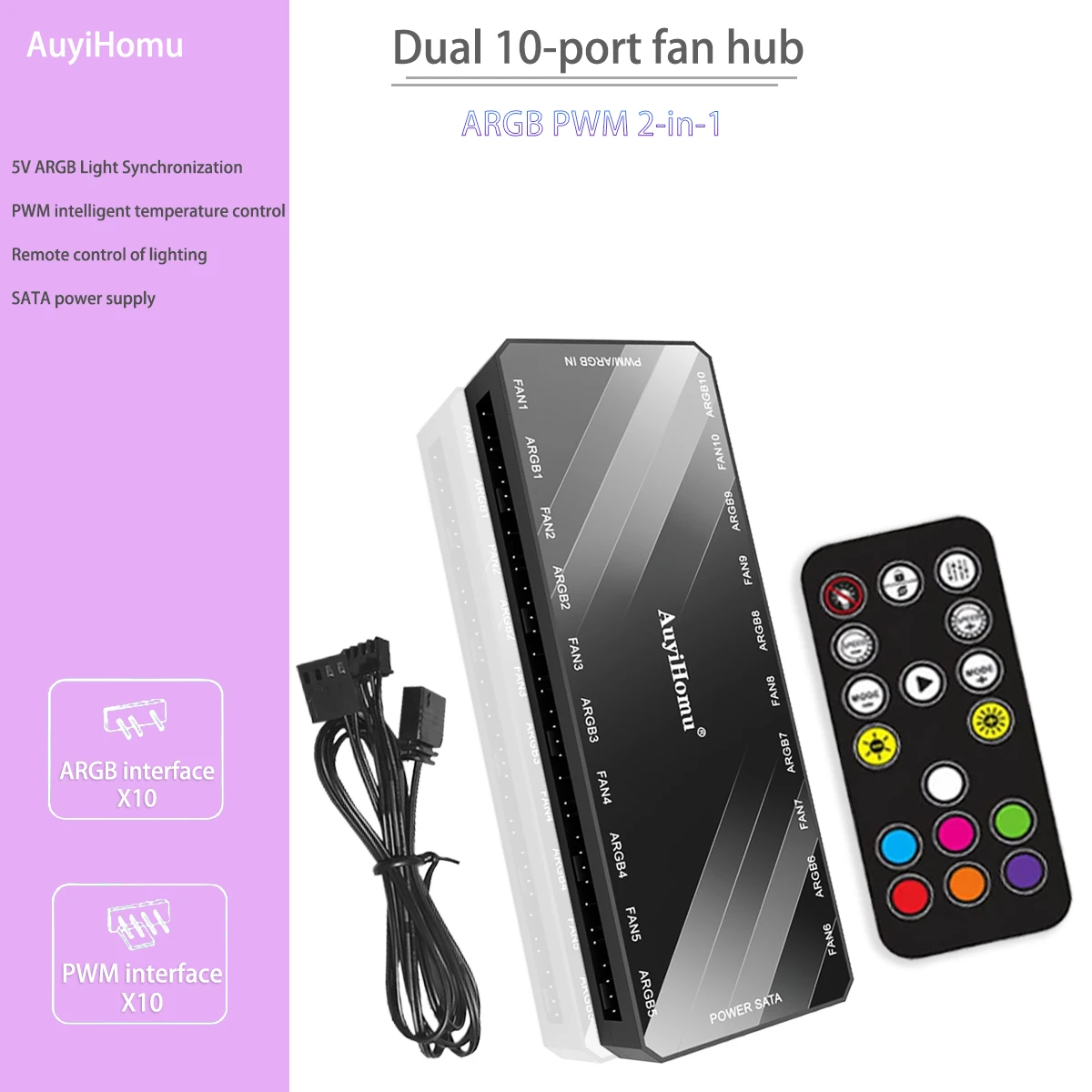 

PWM ARGB 2 in1 Fan Hub,SATA Powered 5V 3Pin ARGB&12V 4Pin PWM Fan Controller Splitter for PC Case, Speed & Light Control