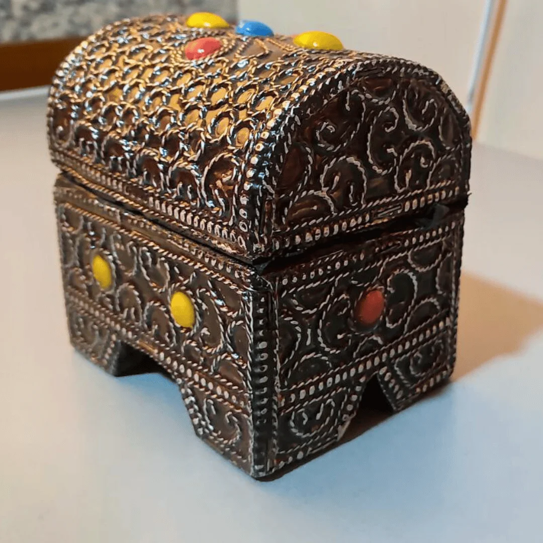 Handcrafted Moroccan Berber Jewelry Box – Wooden Keepsake with Nickel Silver Inlay, Authentic Amazigh Artisanal Gift