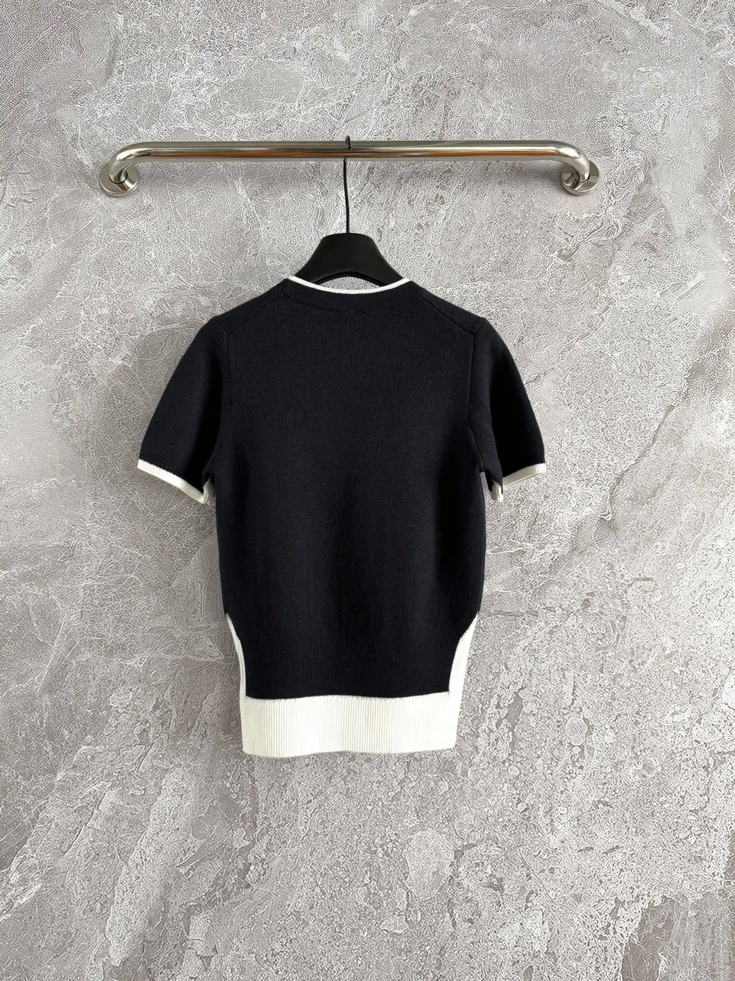 

Women's short-sleeved knitted top fashionable color woolen sweater casual black high-elasticity warm round-neck pullover