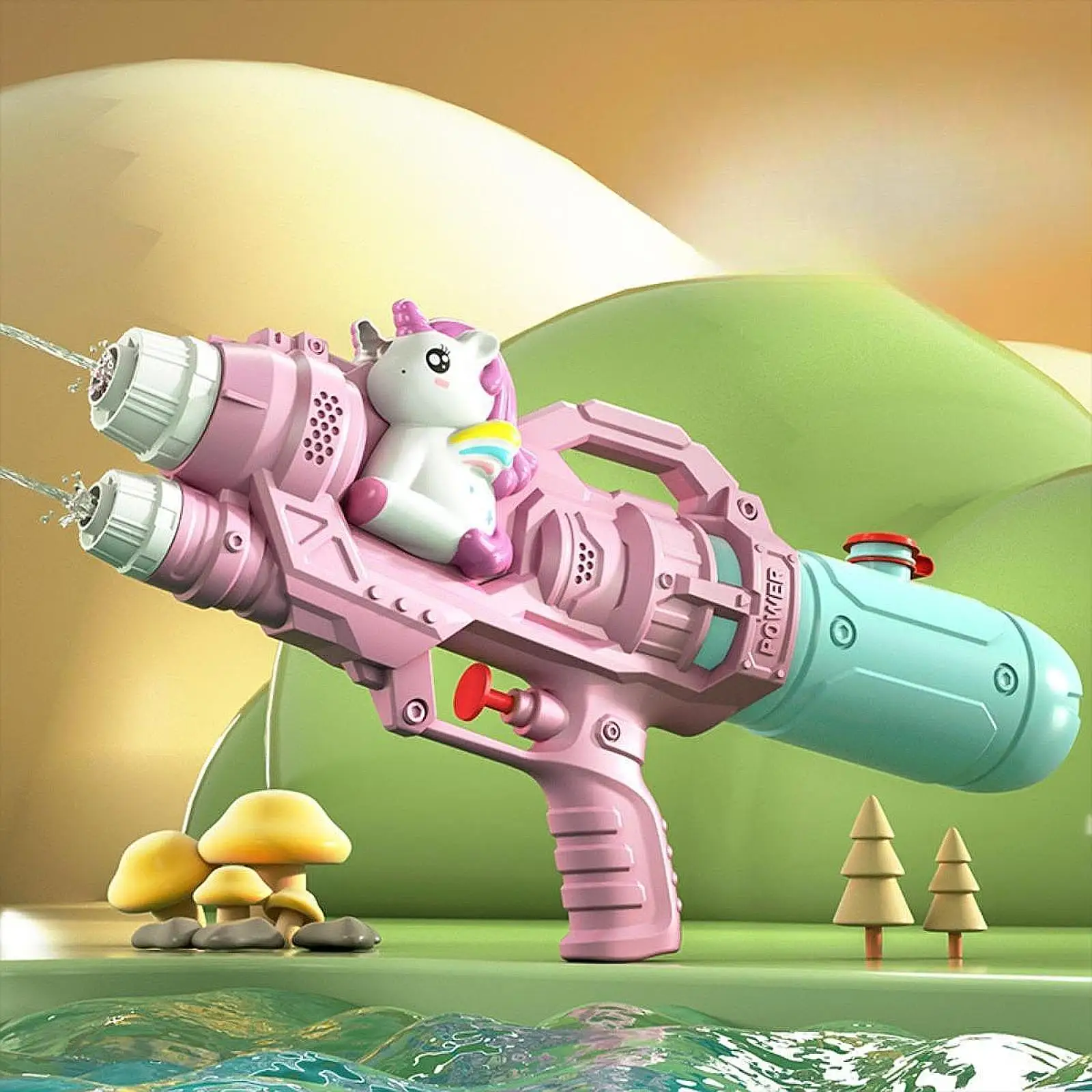 Acqua Soaker Blaster Cartoon Giocattolo per bambini Gioco all'aperto Artefatto Doppio foro Unicorno Pistola Piscina Interazione genitore-figlio