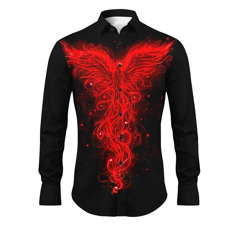 

Phoenix casual men's shirt casual autumn and winter slim long-sleeved ruby red, four-way stretch fabric shirt