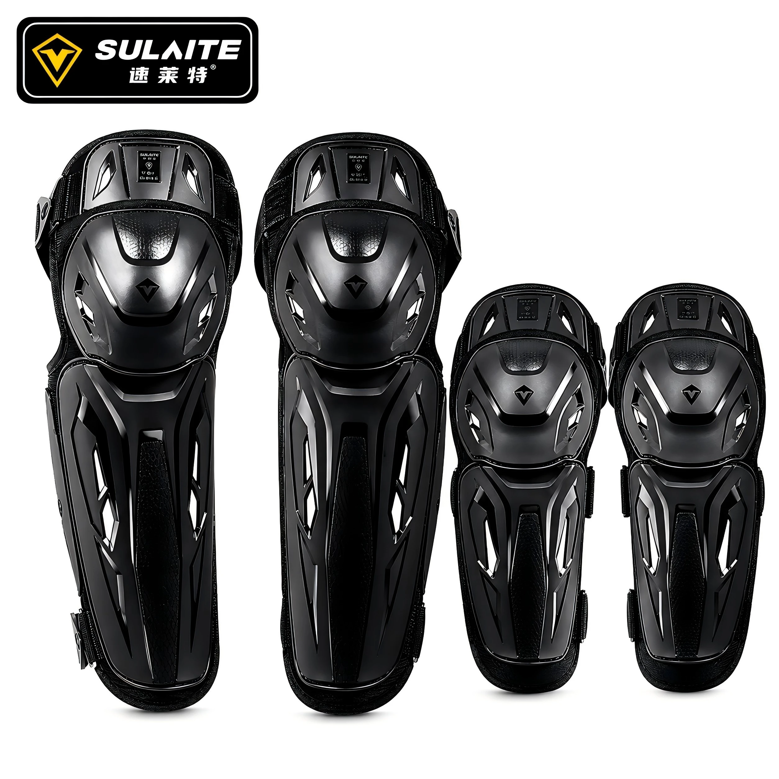 

SULAITE Motorcycle Knee Elbow Guards Set Hard Shell Adjustable Straps Vent Holes Off Road Motocross Outdoor Riding Gear Black