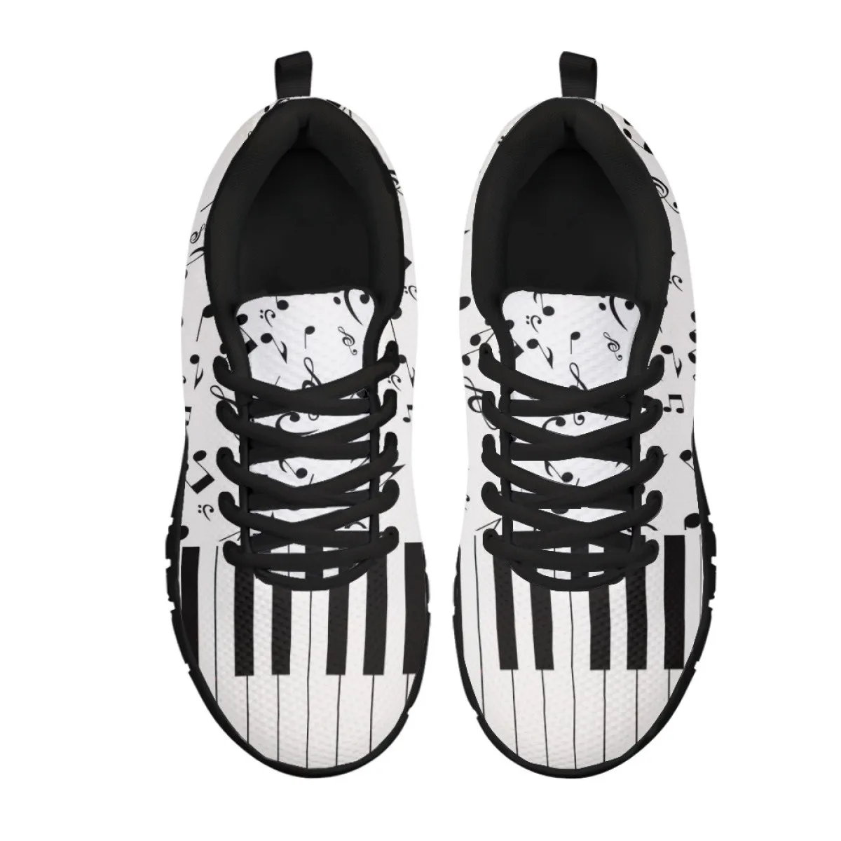 INSTANTARTS Fashion Round Toe Vulcanize Shoes Piano Musical Note Print Non-Slip Sneakers for Women Breathable Flat Shoes Zapatos