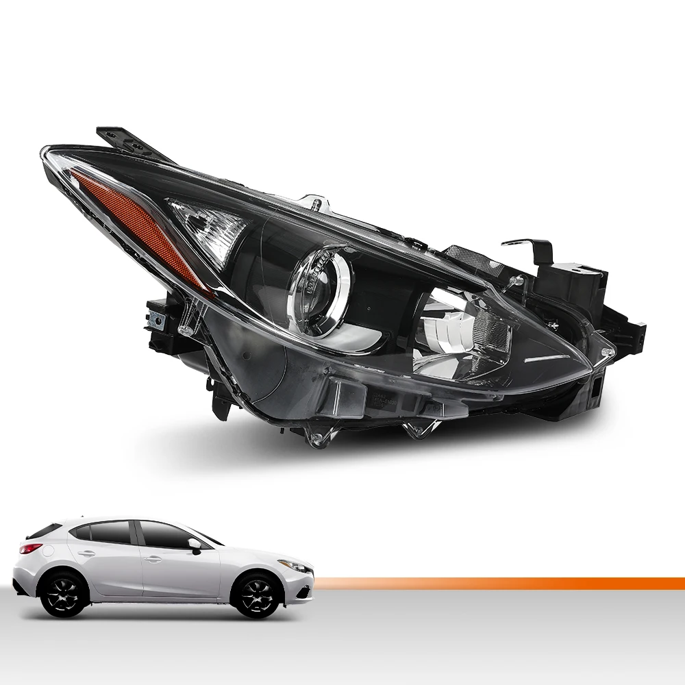 

Headlight Right Passenger Side Fit for 2014 2015 2016 Mazda 3 Hatchback or Sedan Halogen Black/Clear Bpw1510K0, Ma2503144 Amber
