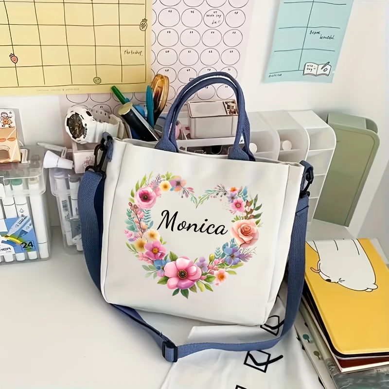 Custom Heart Floral Crossbody Bag Adjustable Strap Casual Purse Gift for Women Men Valentine Birthday Anniversary