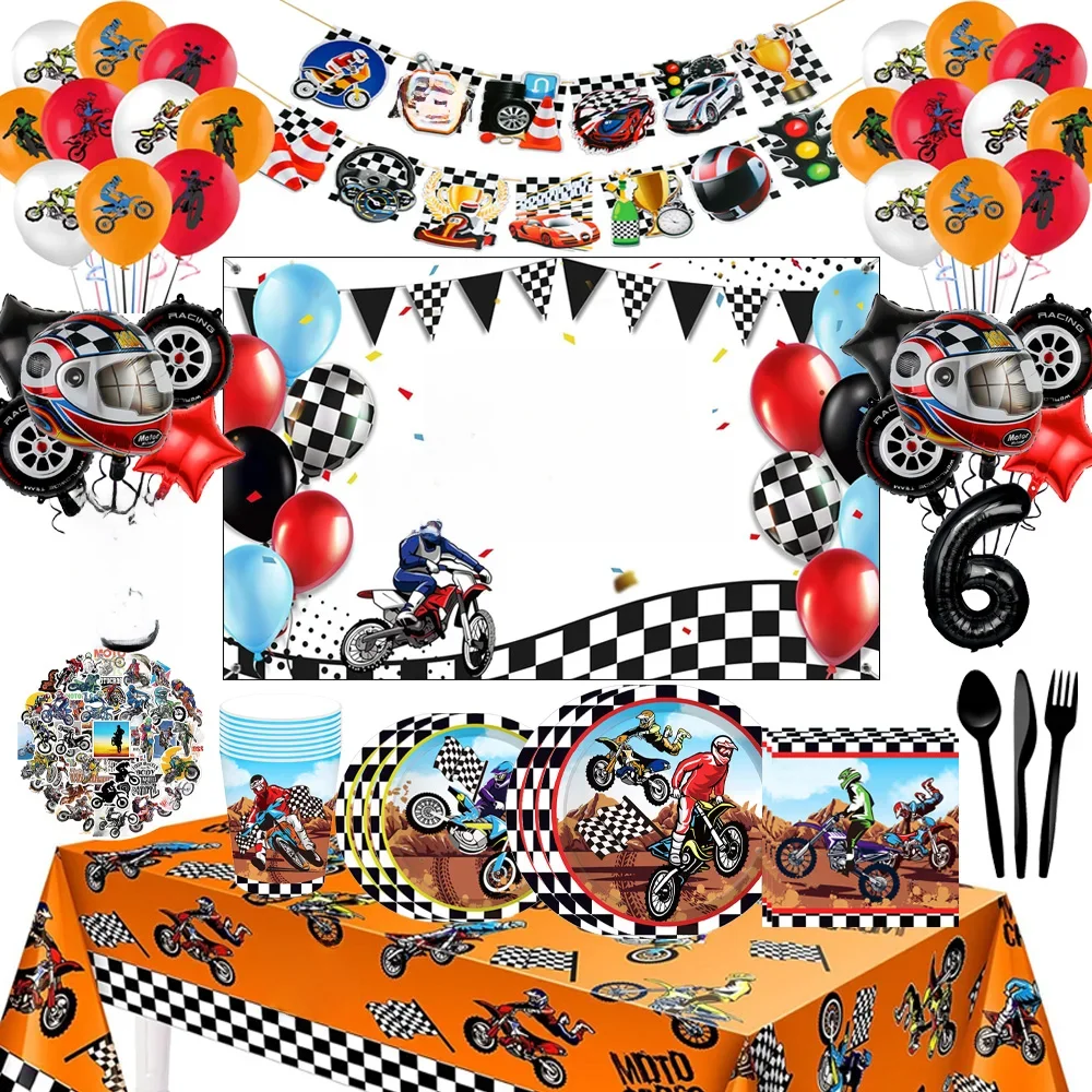 AliExpress Dirt Bike Motorcycle Birthday Party Decorations Tableware Cups Plates Tablecloth Helmet Balloons