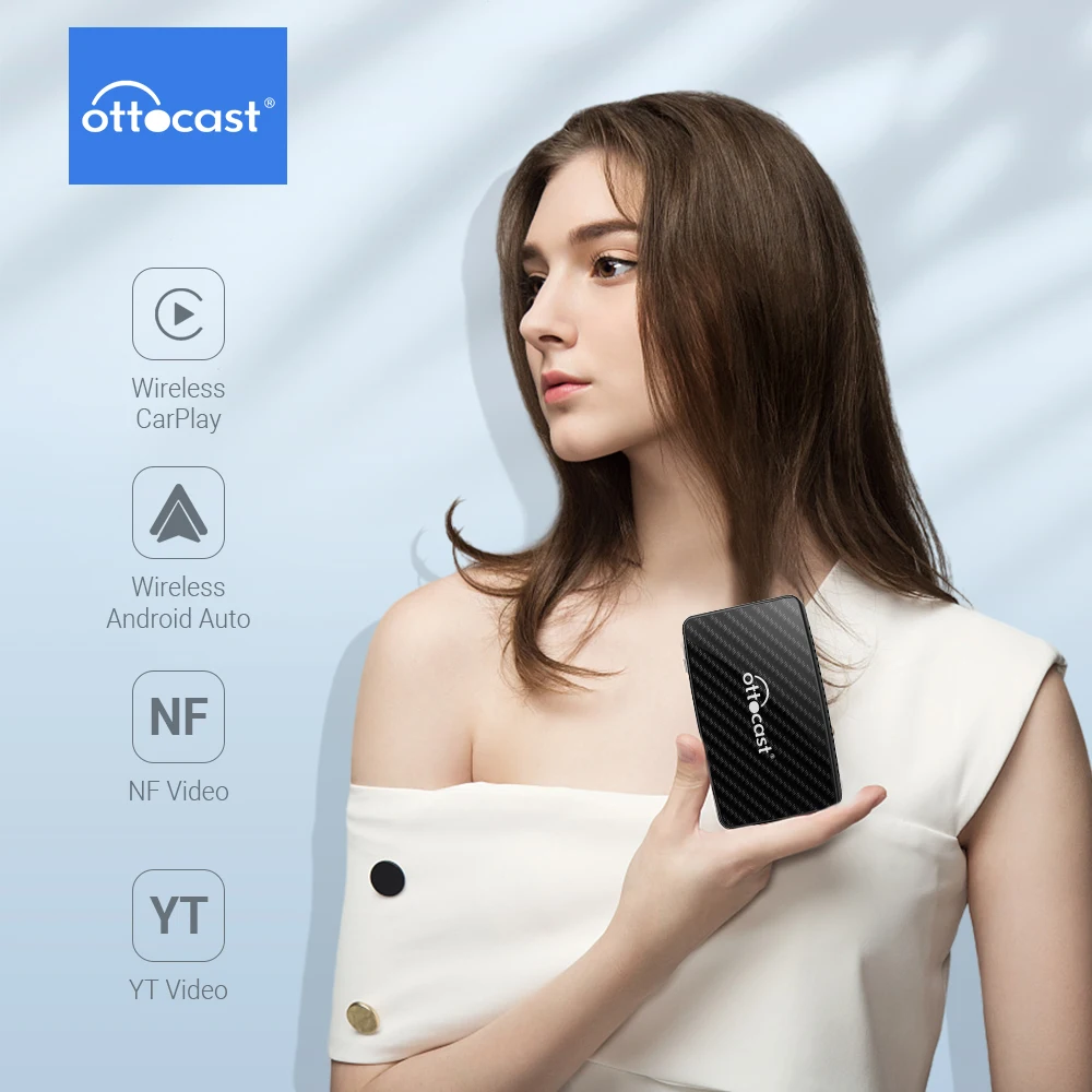OTTOCAST Wireless CarPlay Android Auto Play2Video Pro, adaptor Dongle mobil pemutaran aplikasi Video bawaan
