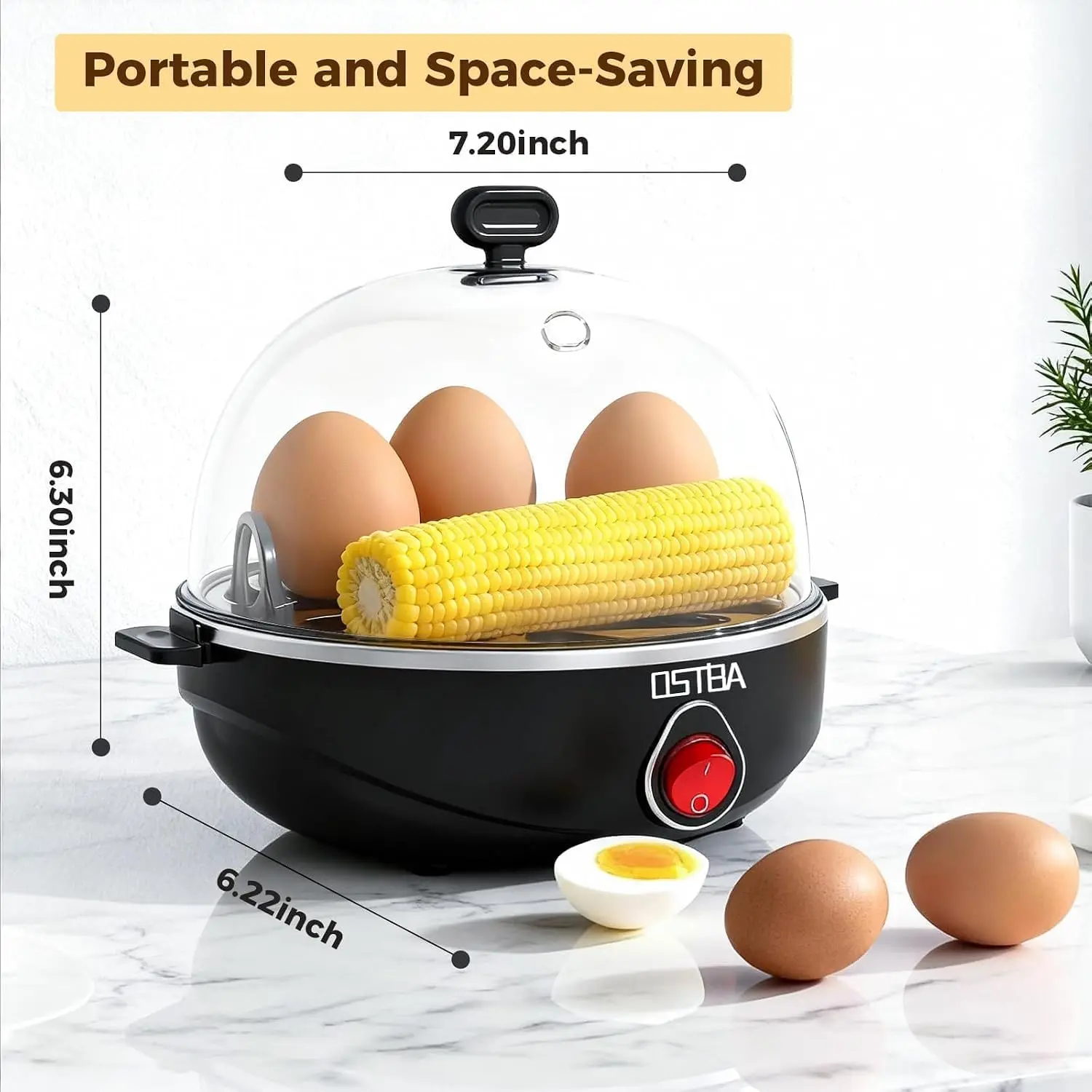 Electric Egg Cooker, 7-Egg Boiler for Hard Boiled Eggs, Black