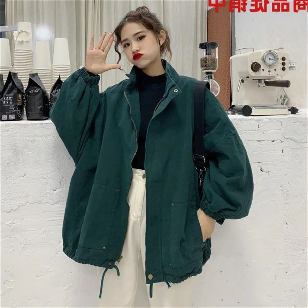 

Куртки женские Ulzzang Ins однотонные осенние пальто для пар на шнурке на молнии с длинным рукавом повседневная женская верхняя одежда в корейском стиле для подростков