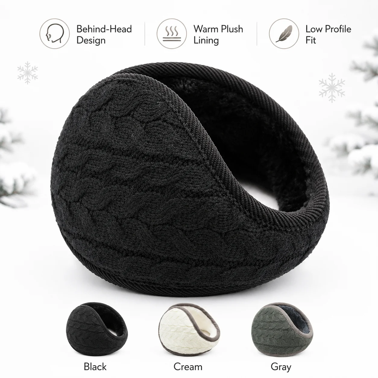 Winter Cycling Commute - 頭の後ろに装着する冬用イヤーマフ、プラッシュフリース製イヤーウォーマー、薄型ユニセックスニットイヤーカバー、ランニング、サイクリング、通勤、アウトドアに最適