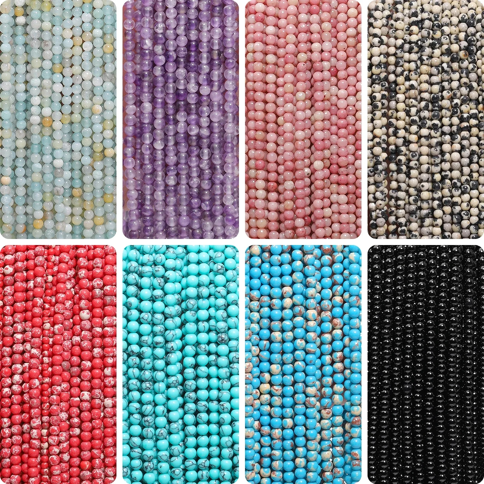 2/3mm Naturstein Türkis Amethyst Dalmatiner Jaspis Onyx Perlen Runde Winzige Lose Perlen Für Schmuck Machen DIY armbänder 15''