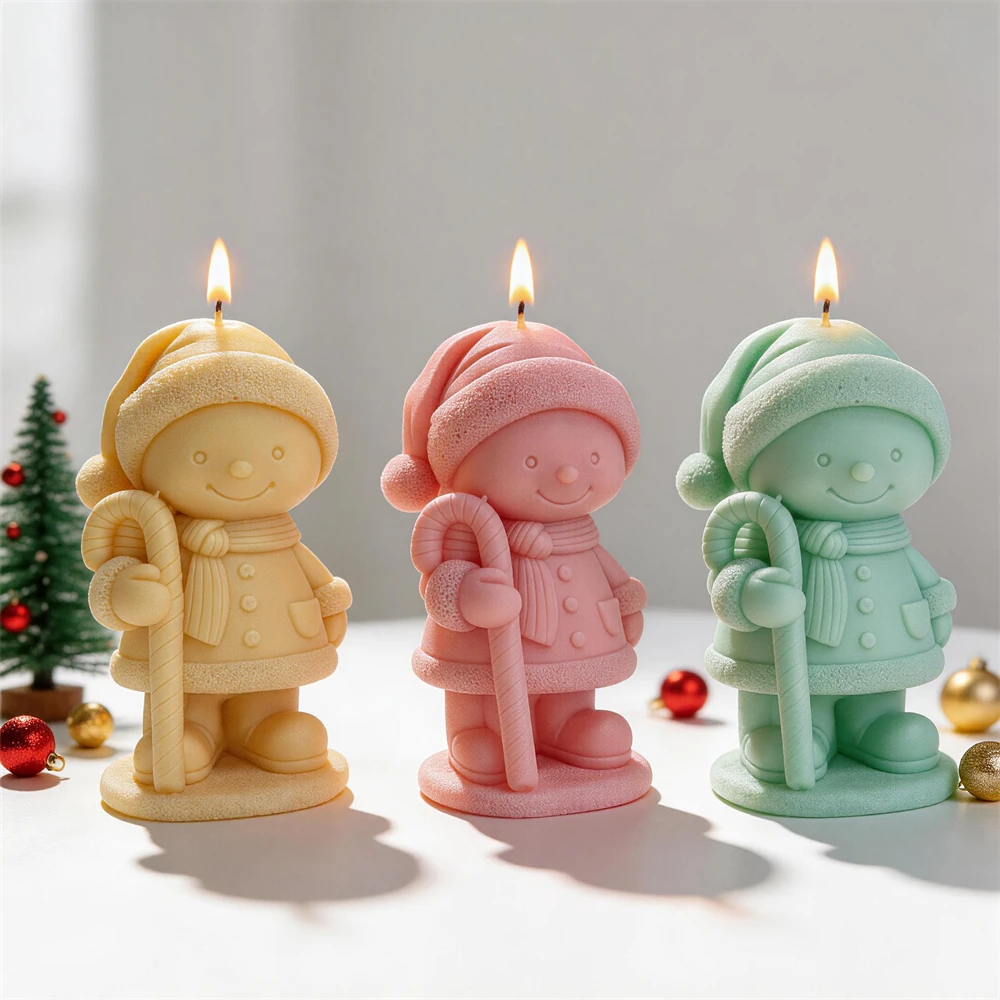 

Christmas Gingerbread Snowman Hold Cane Silicone Candle Mold Gingerbre Man Silicone Mold Soy Wax Concrete Resin Casting Mold