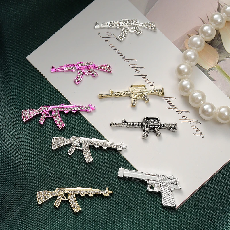 27PCS 9Styles Gun Nail Charms per unghie acriliche, decorazione per unghie in lega d'argento dorato, pietre per unghie accessori per gioielli per unghie
