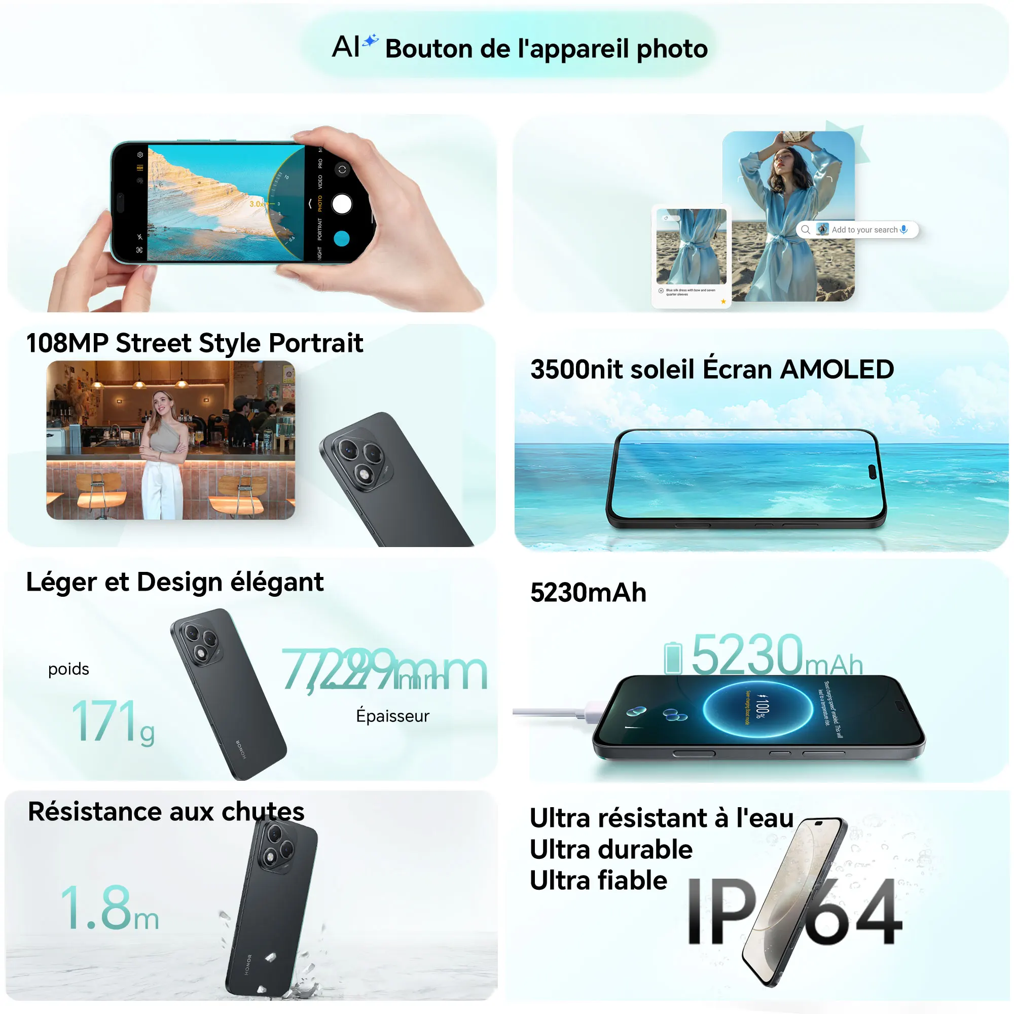 HONOR 400 Lite 5G, versión europea, smartphone 5G, cámara principal de 108MP, MTK Dimensity 7025-Ultra, batería de 5230 mAh, pantalla AMOLED de 6.7 pulgadas 5