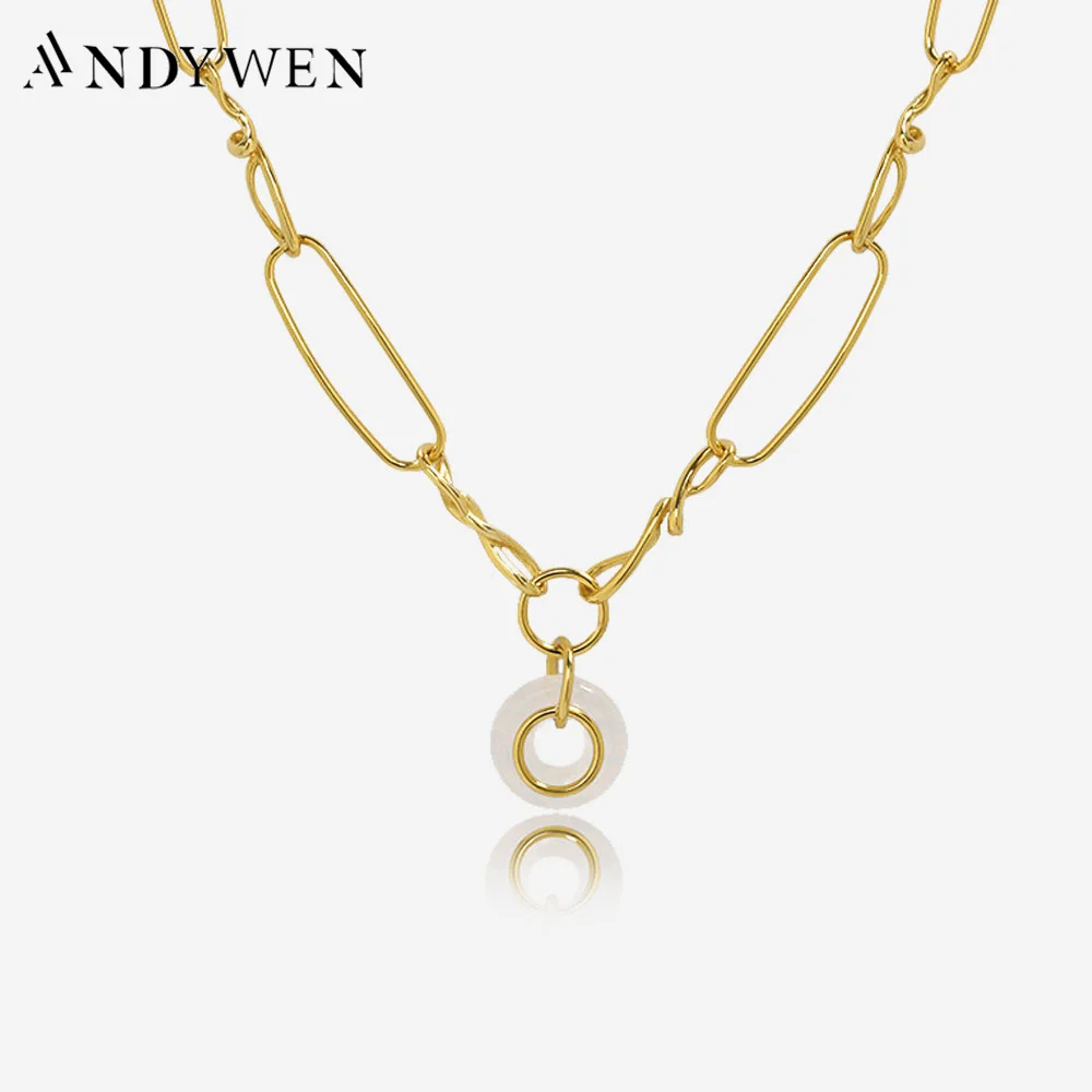 

ANDYWEN 925 Sterling Silver Gold Horoscope Cuben Chain Choker Necklace Women Fashion Fine Jewelry 2022 Women Luxury Fine Jewels