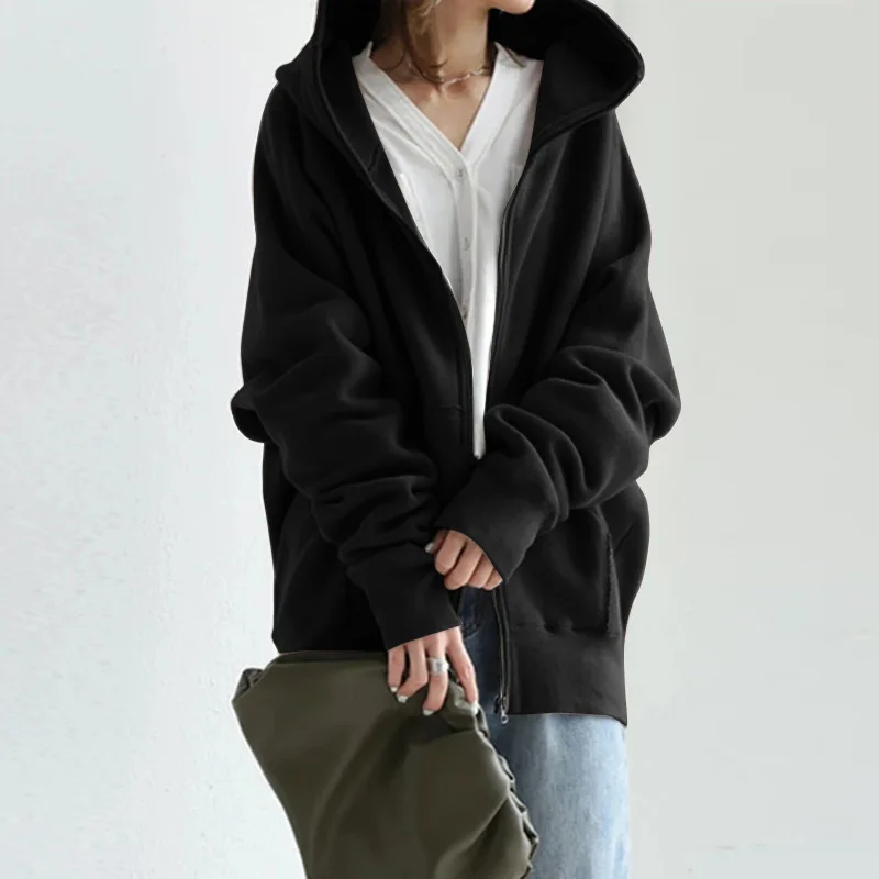 Autumn Winter Ladies Trench Coat Hoody Coat Streetwear Loose Casual Female Women Thick Warm Hooded Zipper Jacket Coat Outwear