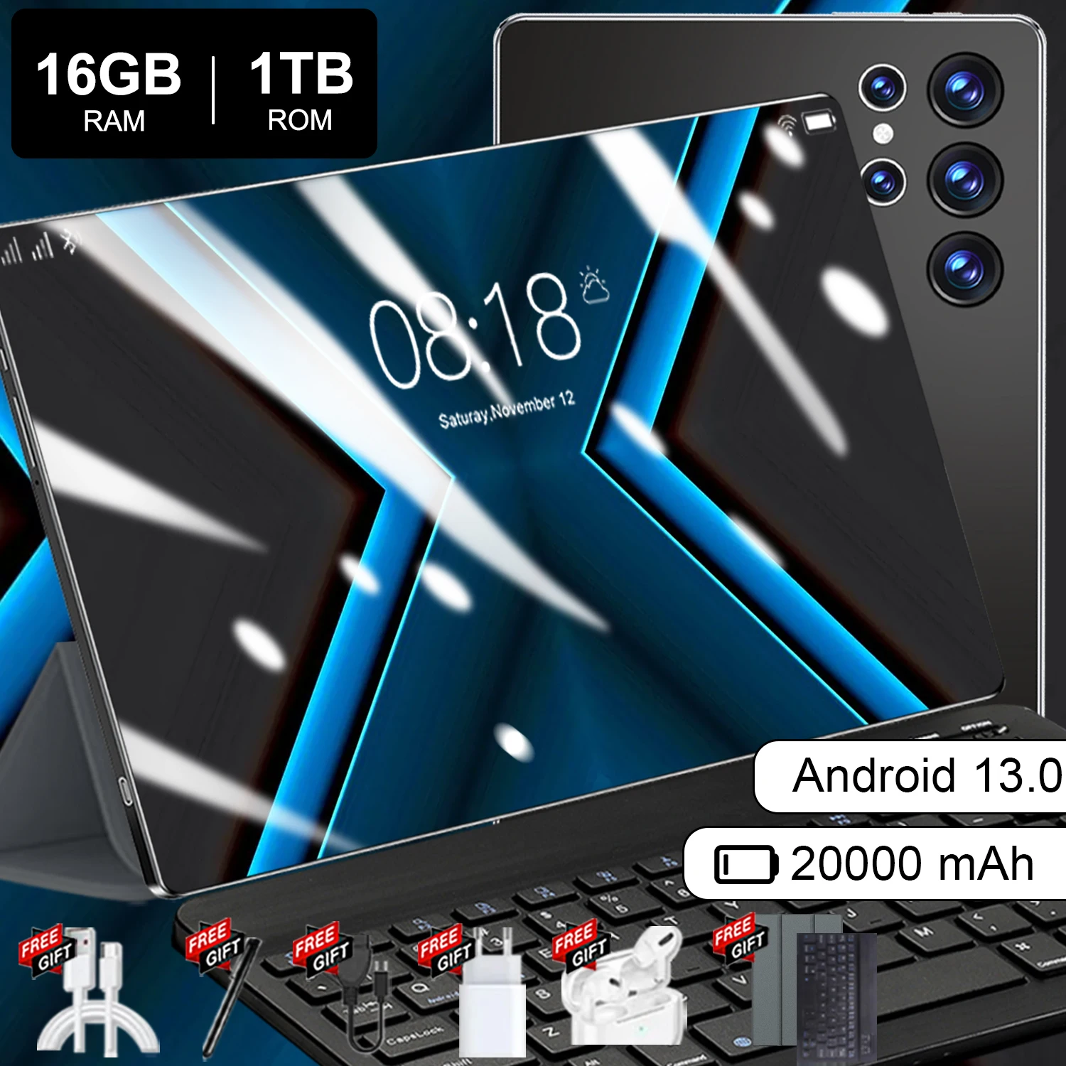 Nuevo modelo 2026, tableta Android con pantalla de 10,36 pulgadas, batería de 20000 mAh, 16 GB + 1 TB, procesador de 14 núcleos, Android